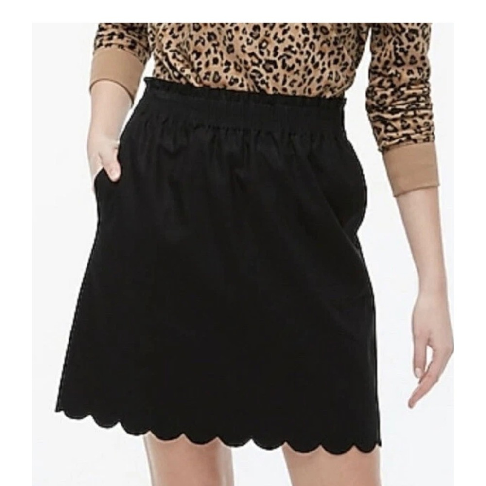J.Crew Black Linen Cotton Blend Scalloped Mini Skirt Size 0 Coastal Preppy goth